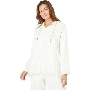 Dylan Los Angeles Faux Fur Hoodie – Size L – Cream Dots Pullover Cozycore